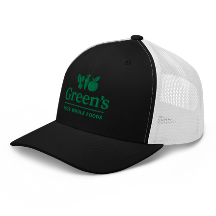 GREEN'S WHOLE FOODS TRUCKER HAT (BLACK & WHITE)